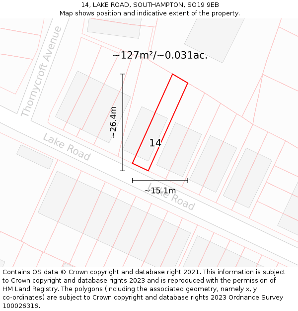 14, LAKE ROAD, SOUTHAMPTON, SO19 9EB: Plot and title map