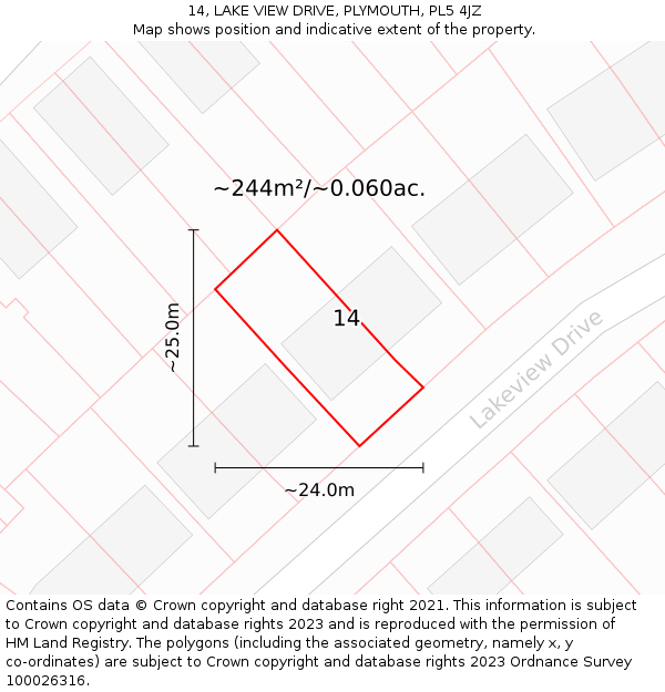 14, LAKE VIEW DRIVE, PLYMOUTH, PL5 4JZ: Plot and title map