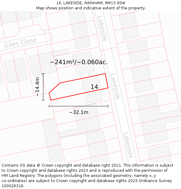 14, LAKESIDE, RAINHAM, RM13 9SW: Plot and title map