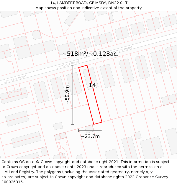 14, LAMBERT ROAD, GRIMSBY, DN32 0HT: Plot and title map