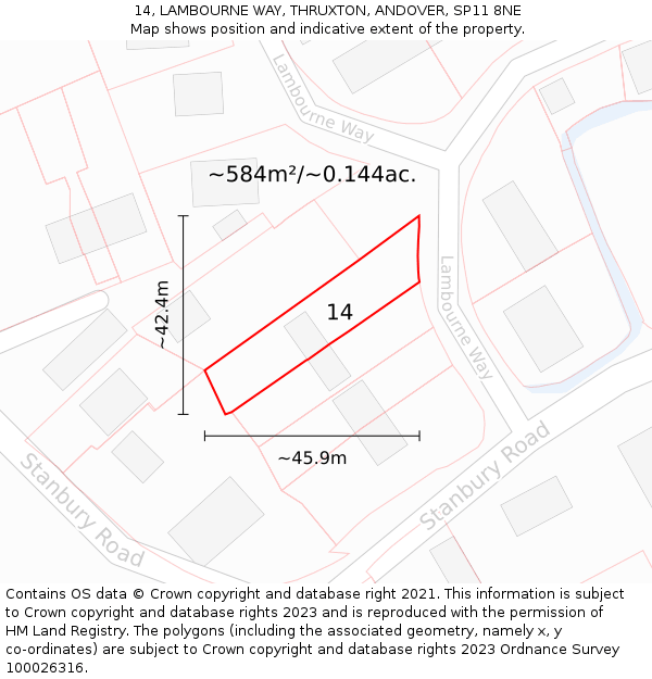 14, LAMBOURNE WAY, THRUXTON, ANDOVER, SP11 8NE: Plot and title map