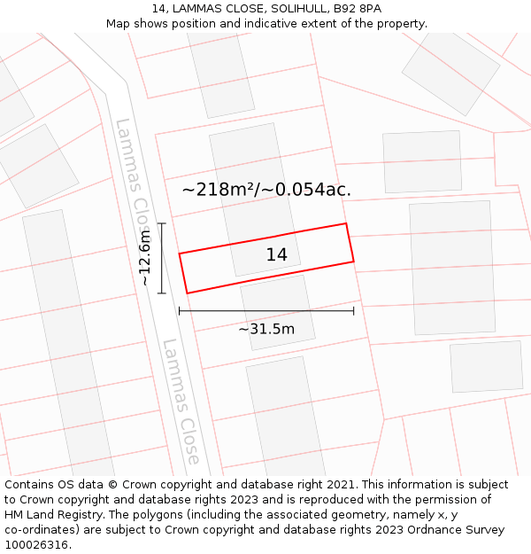 14, LAMMAS CLOSE, SOLIHULL, B92 8PA: Plot and title map