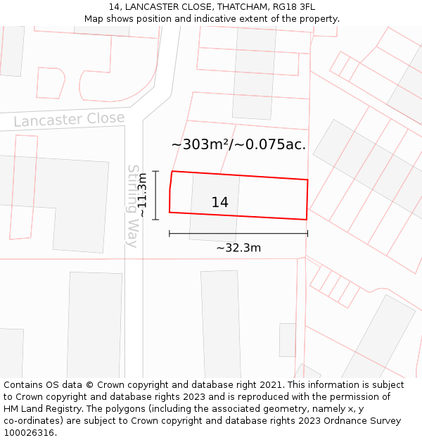 14, LANCASTER CLOSE, THATCHAM, RG18 3FL: Plot and title map