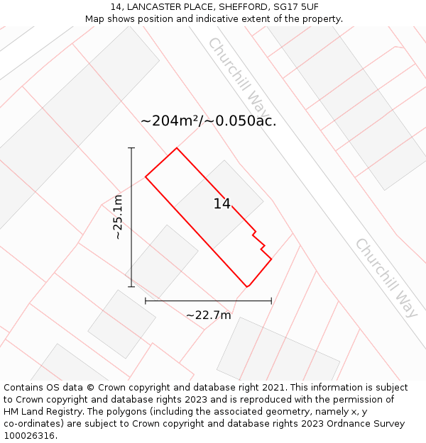 14, LANCASTER PLACE, SHEFFORD, SG17 5UF: Plot and title map