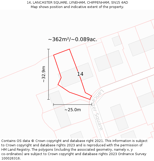 14, LANCASTER SQUARE, LYNEHAM, CHIPPENHAM, SN15 4AD: Plot and title map