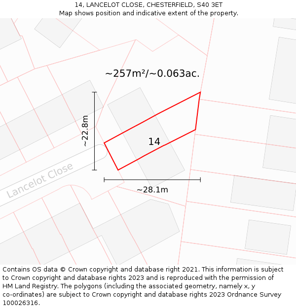 14, LANCELOT CLOSE, CHESTERFIELD, S40 3ET: Plot and title map