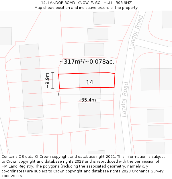14, LANDOR ROAD, KNOWLE, SOLIHULL, B93 9HZ: Plot and title map