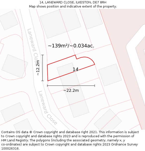 14, LANEWARD CLOSE, ILKESTON, DE7 8RH: Plot and title map
