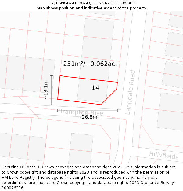 14, LANGDALE ROAD, DUNSTABLE, LU6 3BP: Plot and title map
