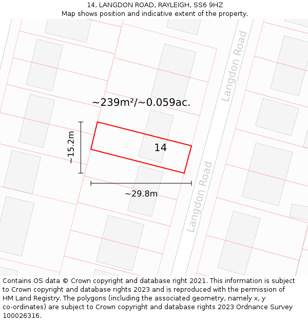 14, LANGDON ROAD, RAYLEIGH, SS6 9HZ: Plot and title map