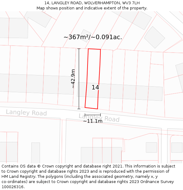 14, LANGLEY ROAD, WOLVERHAMPTON, WV3 7LH: Plot and title map