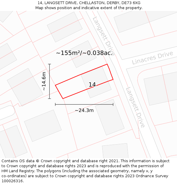 14, LANGSETT DRIVE, CHELLASTON, DERBY, DE73 6XG: Plot and title map