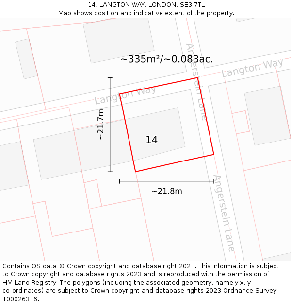 14, LANGTON WAY, LONDON, SE3 7TL: Plot and title map