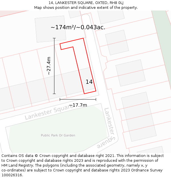 14, LANKESTER SQUARE, OXTED, RH8 0LJ: Plot and title map