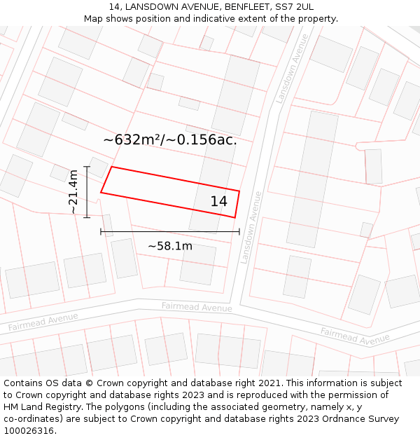 14, LANSDOWN AVENUE, BENFLEET, SS7 2UL: Plot and title map