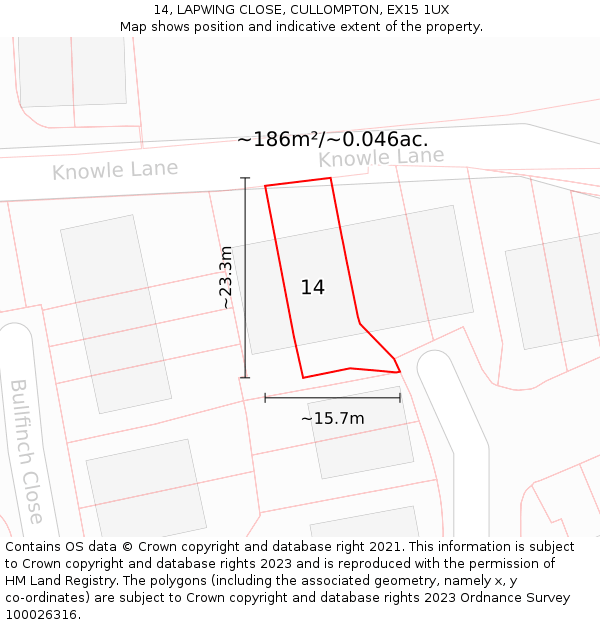 14, LAPWING CLOSE, CULLOMPTON, EX15 1UX: Plot and title map