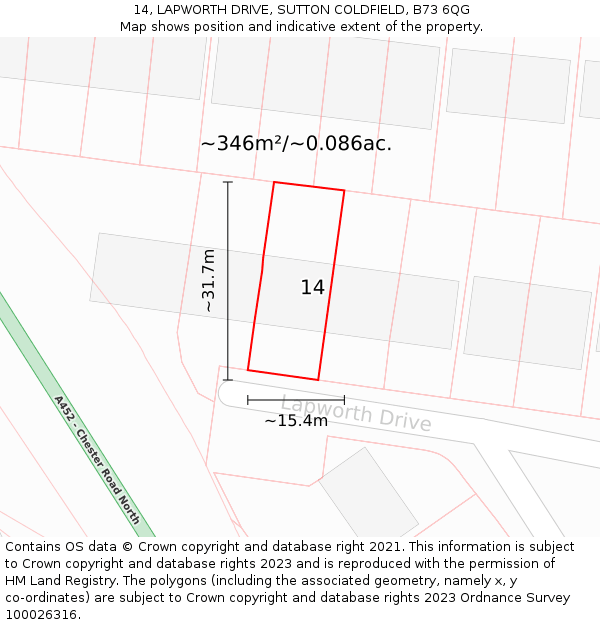 14, LAPWORTH DRIVE, SUTTON COLDFIELD, B73 6QG: Plot and title map