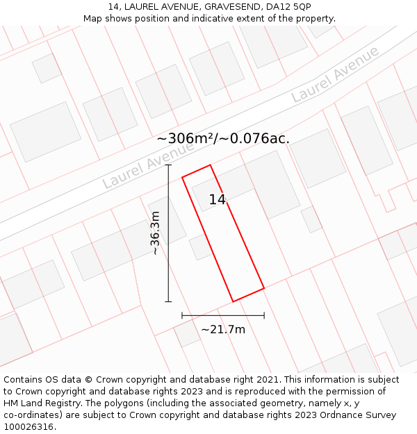 14, LAUREL AVENUE, GRAVESEND, DA12 5QP: Plot and title map