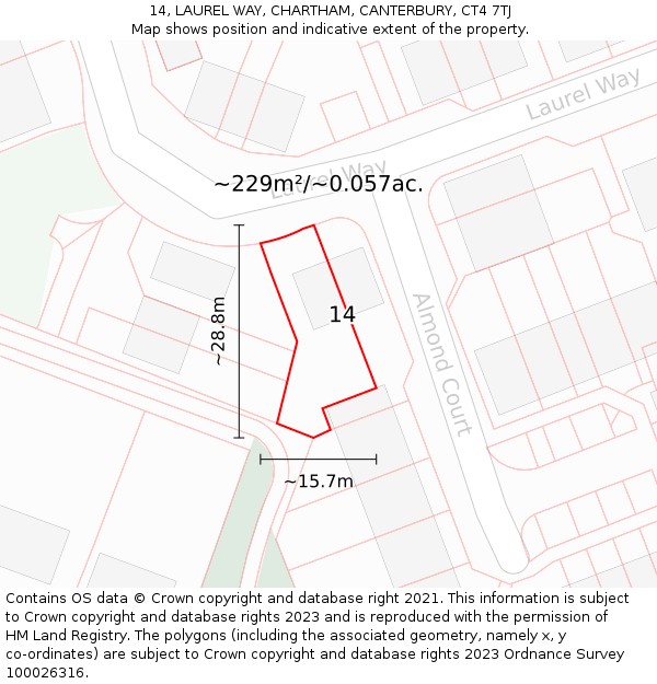 14, LAUREL WAY, CHARTHAM, CANTERBURY, CT4 7TJ: Plot and title map