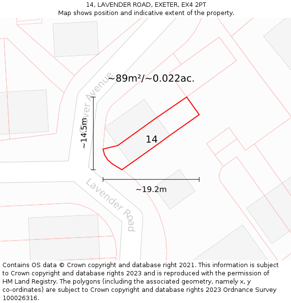14, LAVENDER ROAD, EXETER, EX4 2PT: Plot and title map