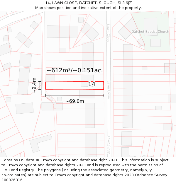 14, LAWN CLOSE, DATCHET, SLOUGH, SL3 9JZ: Plot and title map