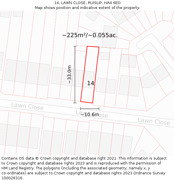 14, LAWN CLOSE, RUISLIP, HA4 6ED: Plot and title map