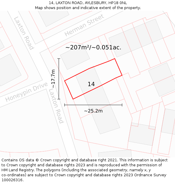 14, LAXTON ROAD, AYLESBURY, HP18 0NL: Plot and title map