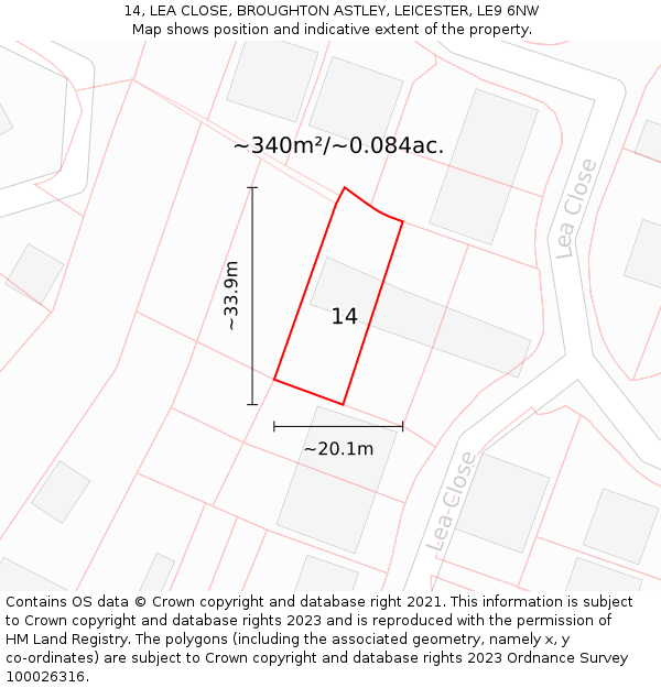 14, LEA CLOSE, BROUGHTON ASTLEY, LEICESTER, LE9 6NW: Plot and title map