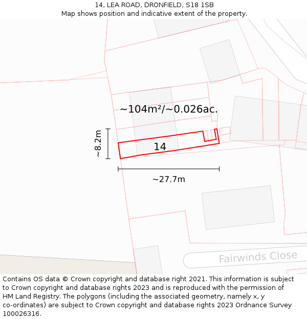14, LEA ROAD, DRONFIELD, S18 1SB: Plot and title map