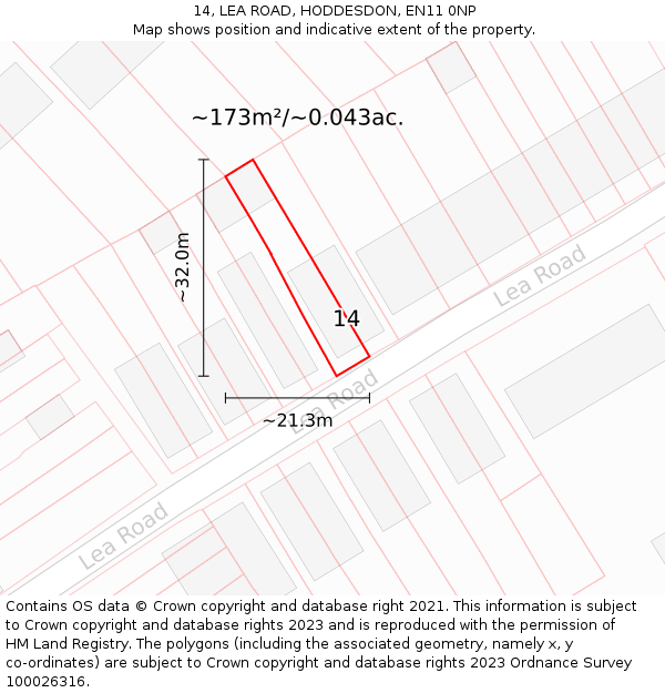14, LEA ROAD, HODDESDON, EN11 0NP: Plot and title map