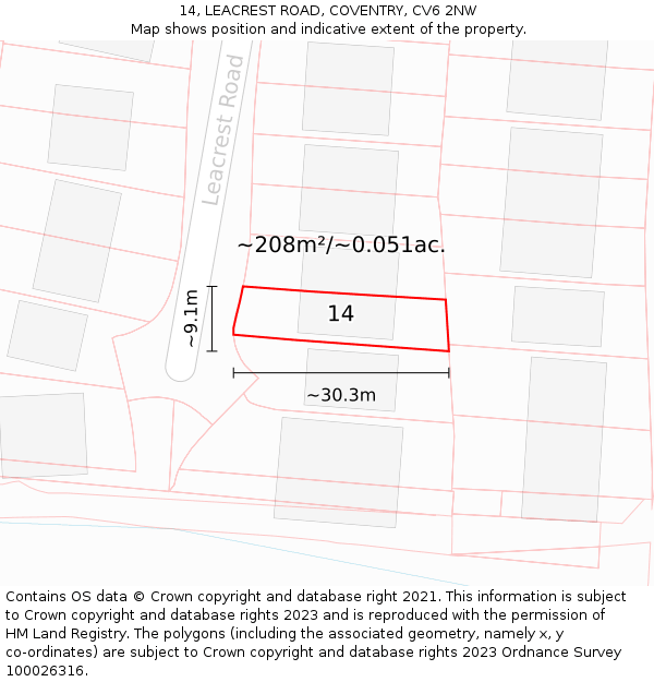14, LEACREST ROAD, COVENTRY, CV6 2NW: Plot and title map