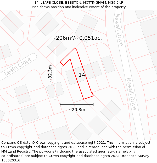 14, LEAFE CLOSE, BEESTON, NOTTINGHAM, NG9 6NR: Plot and title map