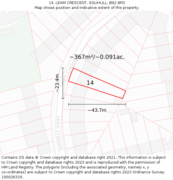 14, LEAM CRESCENT, SOLIHULL, B92 8PD: Plot and title map