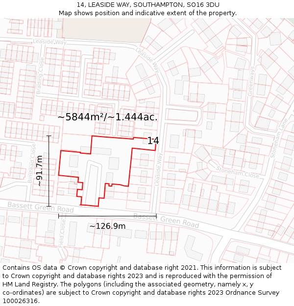 14, LEASIDE WAY, SOUTHAMPTON, SO16 3DU: Plot and title map