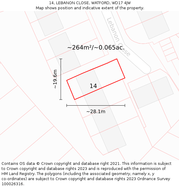 14, LEBANON CLOSE, WATFORD, WD17 4JW: Plot and title map