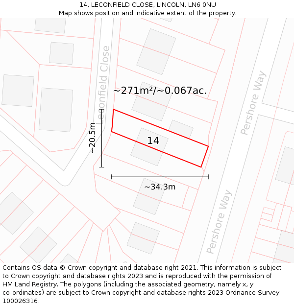 14, LECONFIELD CLOSE, LINCOLN, LN6 0NU: Plot and title map
