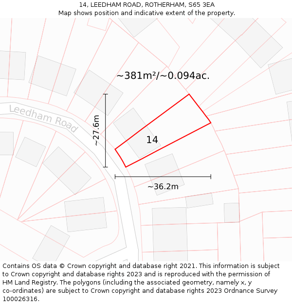 14, LEEDHAM ROAD, ROTHERHAM, S65 3EA: Plot and title map