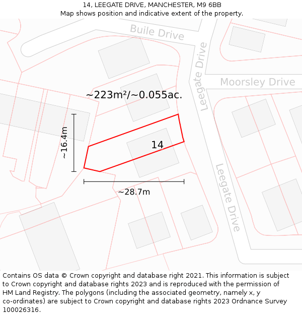 14, LEEGATE DRIVE, MANCHESTER, M9 6BB: Plot and title map