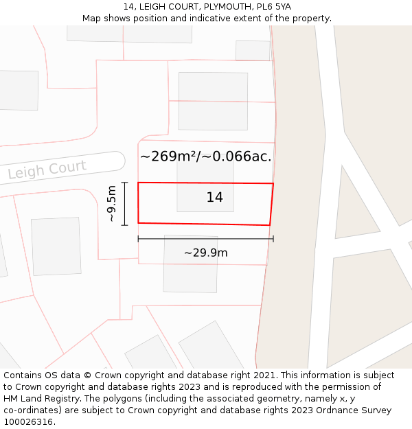 14, LEIGH COURT, PLYMOUTH, PL6 5YA: Plot and title map