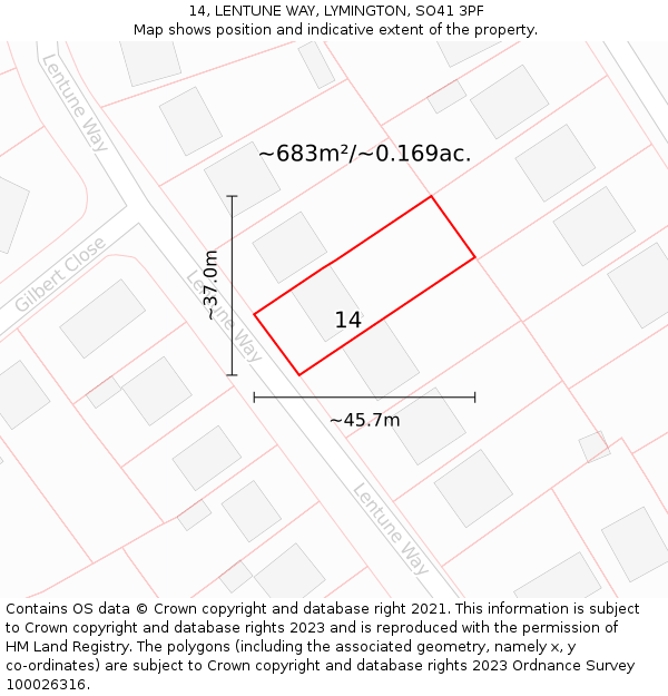 14, LENTUNE WAY, LYMINGTON, SO41 3PF: Plot and title map
