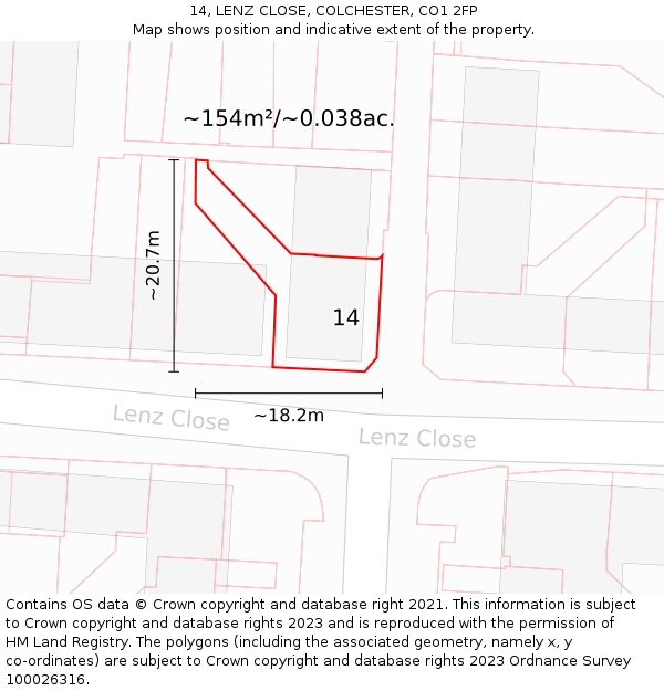 14, LENZ CLOSE, COLCHESTER, CO1 2FP: Plot and title map