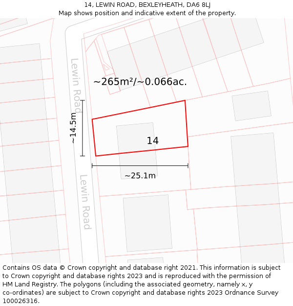 14, LEWIN ROAD, BEXLEYHEATH, DA6 8LJ: Plot and title map