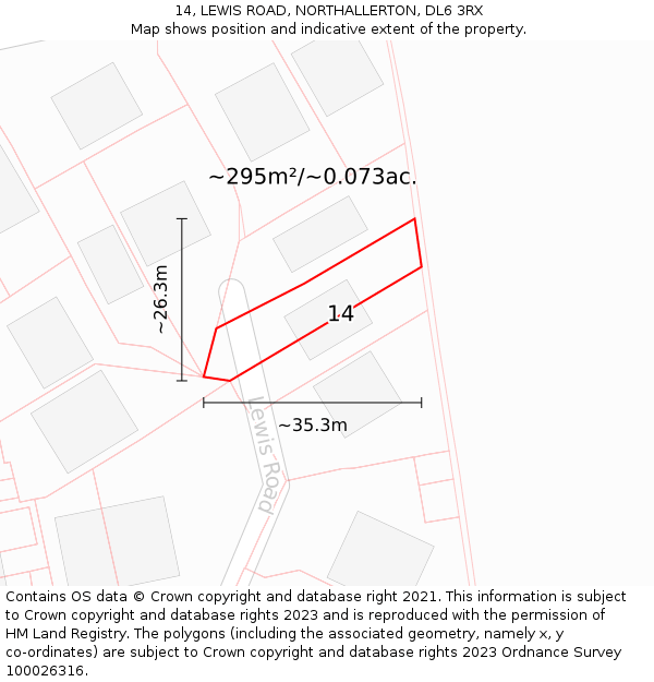 14, LEWIS ROAD, NORTHALLERTON, DL6 3RX: Plot and title map