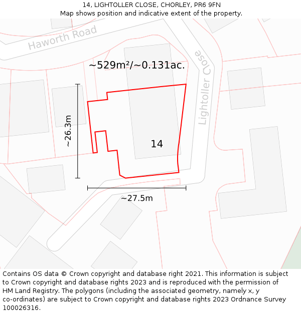 14, LIGHTOLLER CLOSE, CHORLEY, PR6 9FN: Plot and title map
