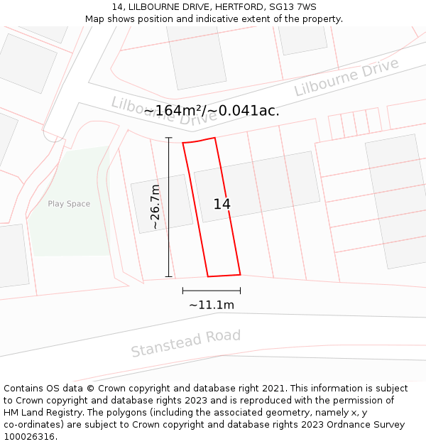 14, LILBOURNE DRIVE, HERTFORD, SG13 7WS: Plot and title map
