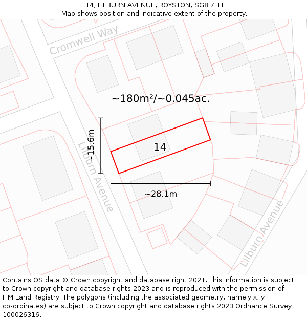 14, LILBURN AVENUE, ROYSTON, SG8 7FH: Plot and title map