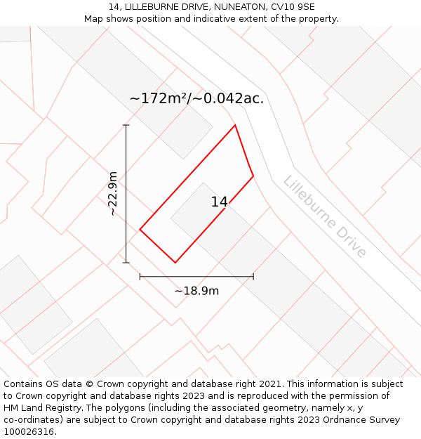 14, LILLEBURNE DRIVE, NUNEATON, CV10 9SE: Plot and title map