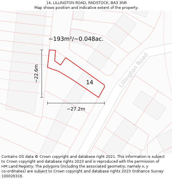 14, LILLINGTON ROAD, RADSTOCK, BA3 3NR: Plot and title map