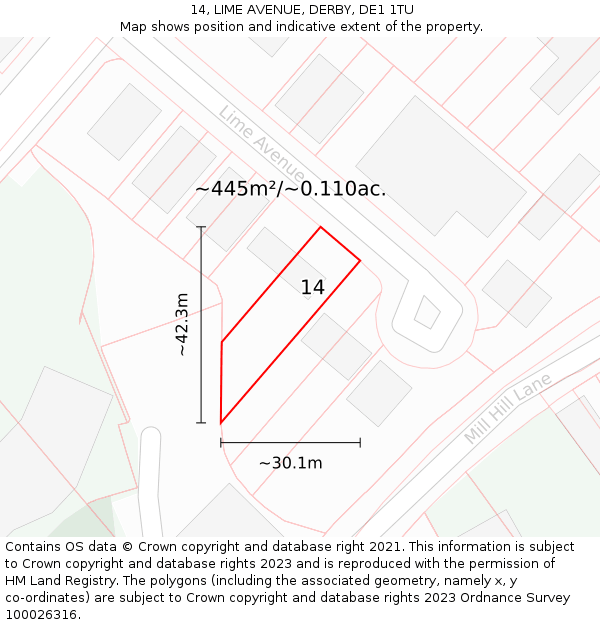 14, LIME AVENUE, DERBY, DE1 1TU: Plot and title map