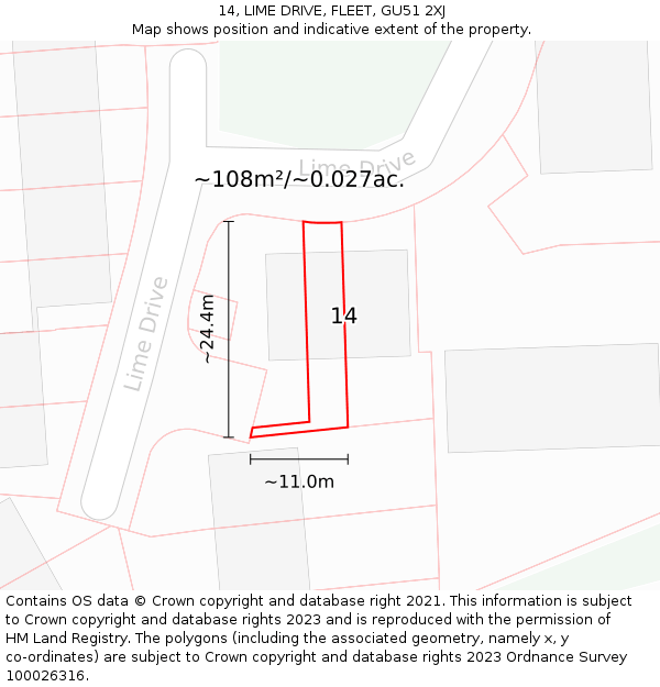 14, LIME DRIVE, FLEET, GU51 2XJ: Plot and title map